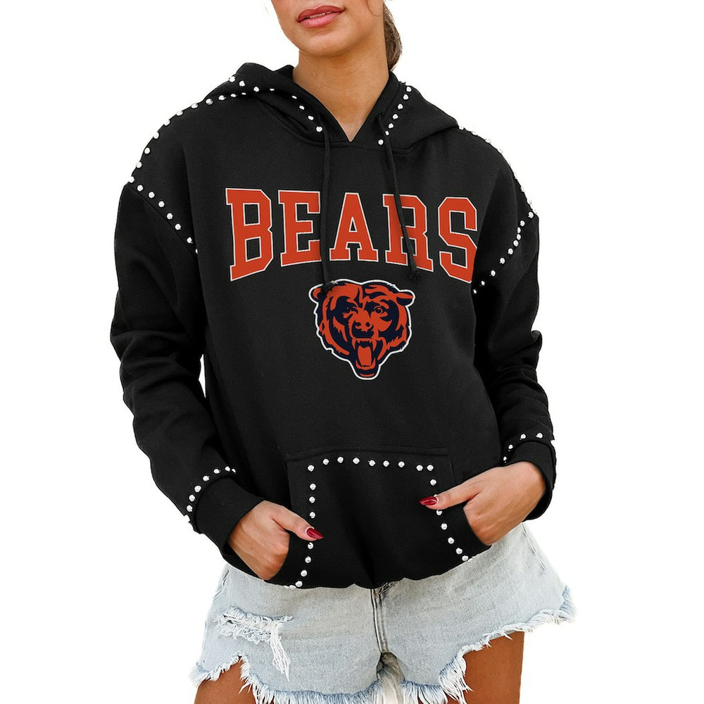 Chicago Bears Gameday Couture Women's Oversized Catch the Vibe Studded Pullover Hoodie - Black for sale