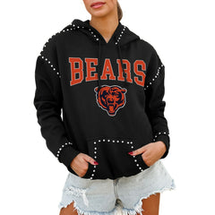 Chicago Bears Gameday Couture Women's Oversized Catch the Vibe Studded Pullover Hoodie - Black for sale