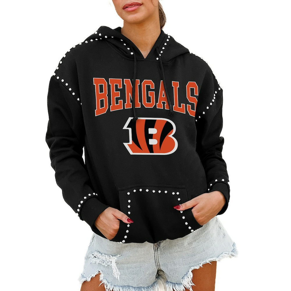 Cincinnati Bengals Gameday Couture Women's Oversized Catch the Vibe Studded Pullover Hoodie - Black outlet