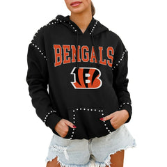 Cincinnati Bengals Gameday Couture Women's Oversized Catch the Vibe Studded Pullover Hoodie - Black outlet