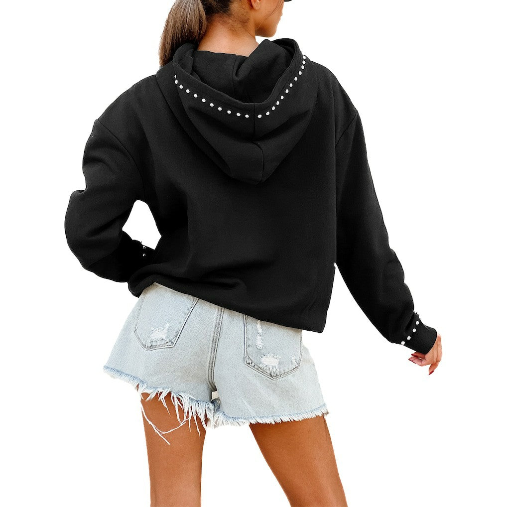 Dallas Cowboys Gameday Couture Women's Oversized Catch the Vibe Studded Pullover Hoodie - Black cheap