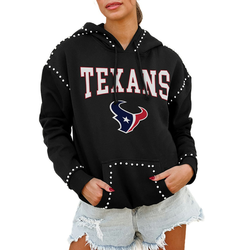 Houston Texans Gameday Couture Women's Oversized Catch the Vibe Studded Pullover Hoodie - Black cheap