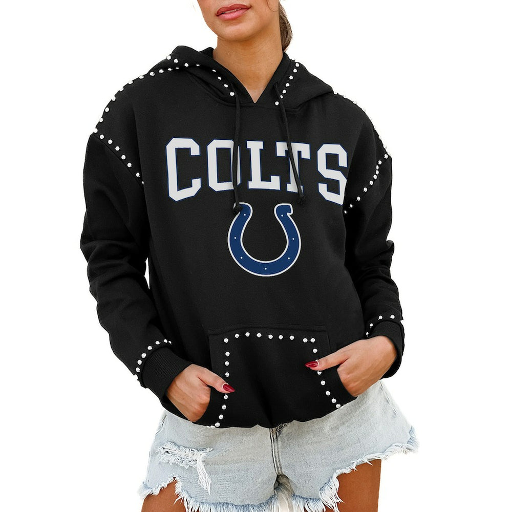 Indianapolis Colts Gameday Couture Women's Oversized Catch the Vibe Studded Pullover Hoodie - Black sale