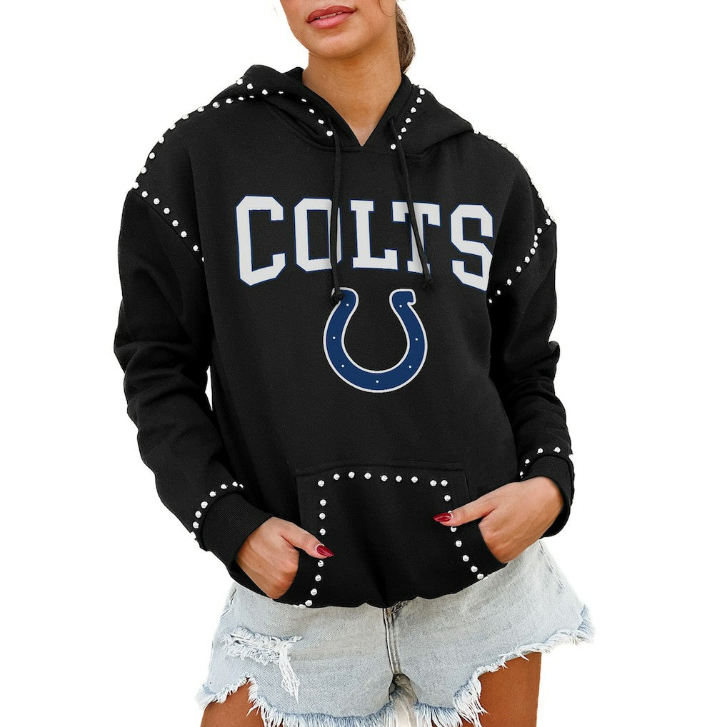 Indianapolis Colts Gameday Couture Women's Oversized Catch the Vibe Studded Pullover Hoodie - Black sale