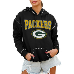 Green Bay Packers Gameday Couture Women's Oversized Catch the Vibe Studded Pullover Hoodie - Black for sale
