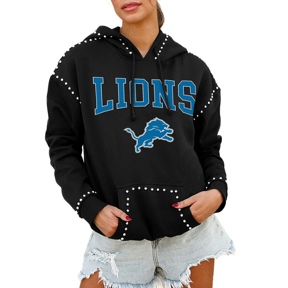 Detroit Lions Gameday Couture Women's Oversized Catch the Vibe Studded Pullover Hoodie - Black on sale
