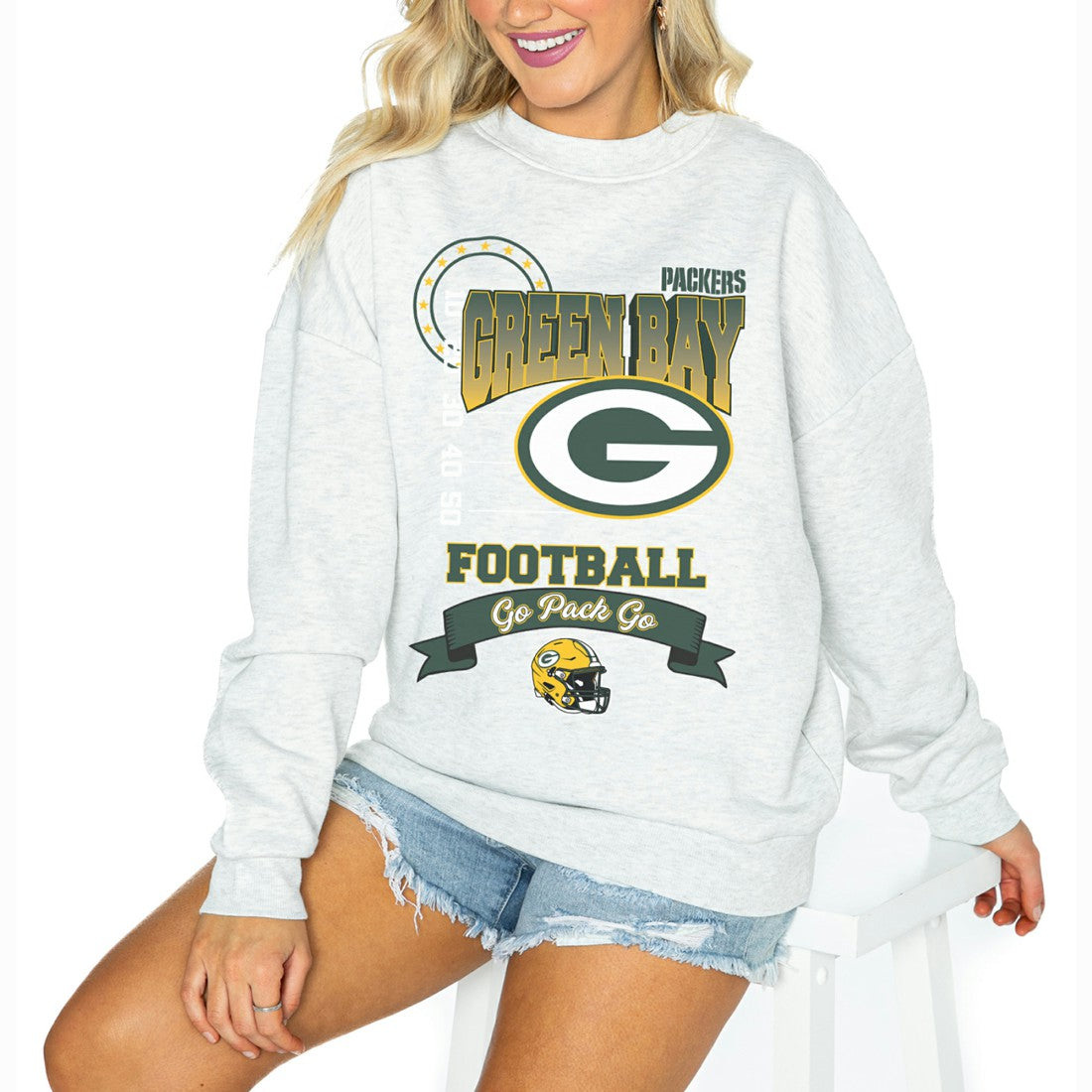 Green Bay Packers Gameday Couture Women's Oversized Run the Show Pullover Sweatshirt - Ash online