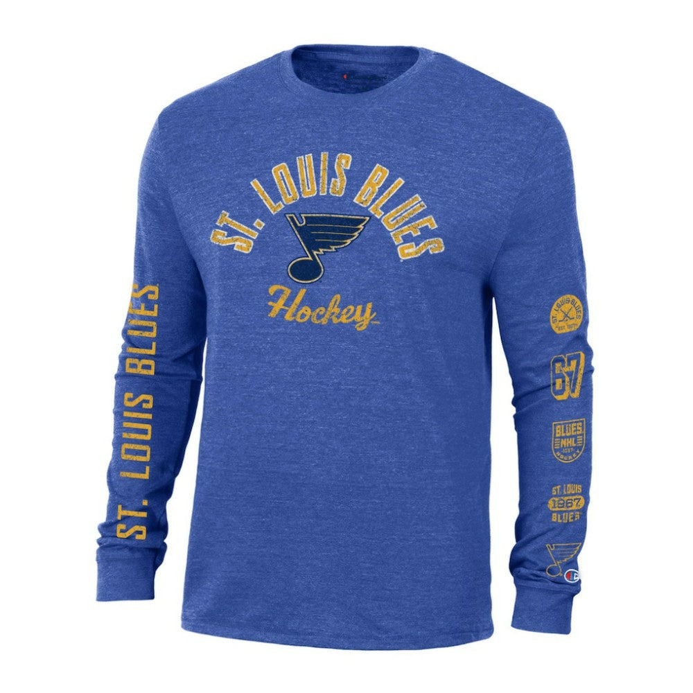 St. Louis Blues Champion Multi-Logo Tri-Blend Long Sleeve T-Shirt Heather Blue
