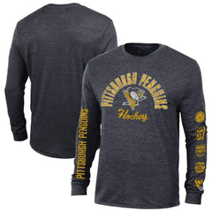 Pittsburgh Penguins Champion Multi-Logo Tri-Blend Long Sleeve T-Shirt Heather Black