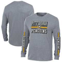 Pittsburgh Penguins Champion Tri-Blend Dual-Stripe Long Sleeve T-Shirt Heather Gray