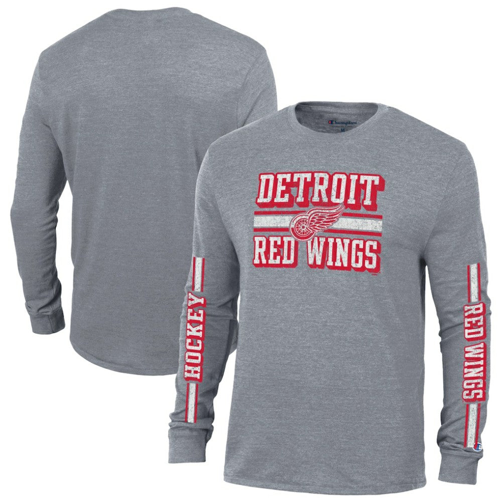 Detroit Red Wings Champion Tri-Blend Dual-Stripe Long Sleeve T-Shirt Heather Gray