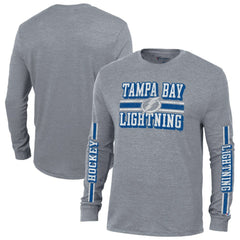 Tampa Bay Lightning Champion Tri-Blend Dual-Stripe Long Sleeve T-Shirt Heather Gray