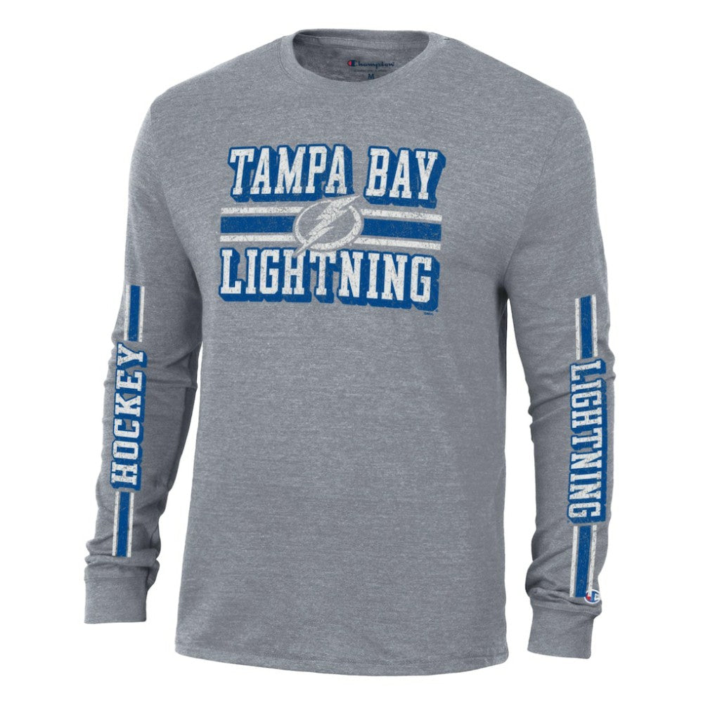 Tampa Bay Lightning Champion Tri-Blend Dual-Stripe Long Sleeve T-Shirt Heather Gray