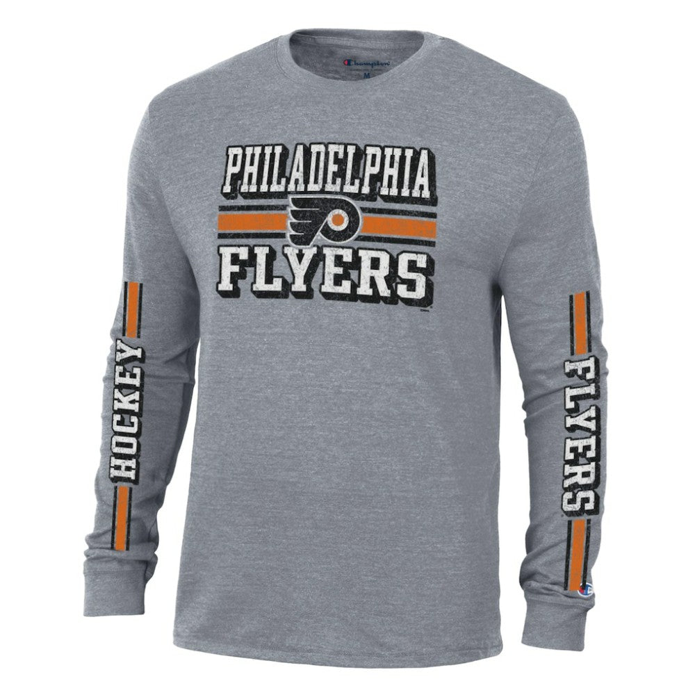 Philadelphia Flyers Champion Tri-Blend Dual-Stripe Long Sleeve T-Shirt Heather Gray