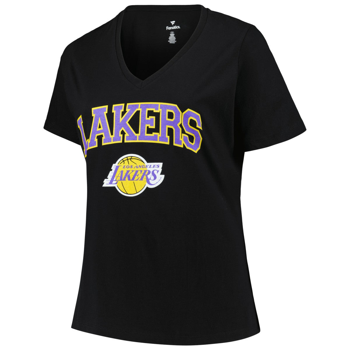 Los Angeles Lakers Profile Women's Plus Size Arch Over Logo V-Neck T-Shirt - Black for sale