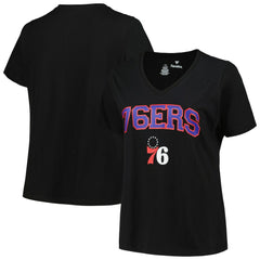 Philadelphia 76ers Profile Women's Plus Size Arch Over Logo V-Neck T-Shirt - Black online
