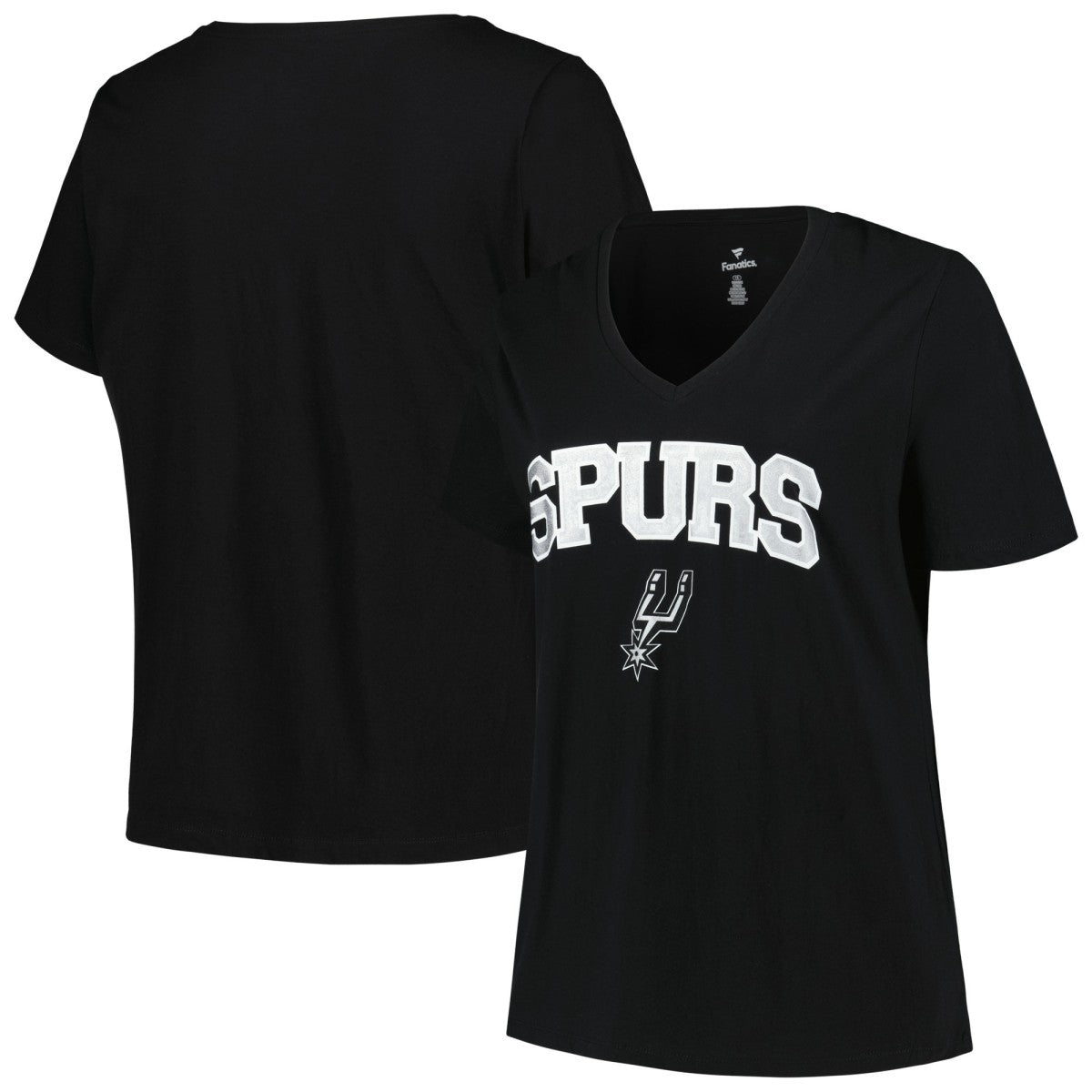 San Antonio Spurs Profile Women's Plus Size Arch Over Logo V-Neck T-Shirt - Black for sale