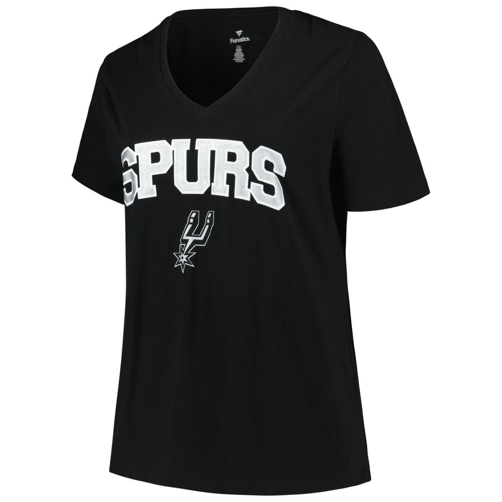 San Antonio Spurs Profile Women's Plus Size Arch Over Logo V-Neck T-Shirt - Black for sale