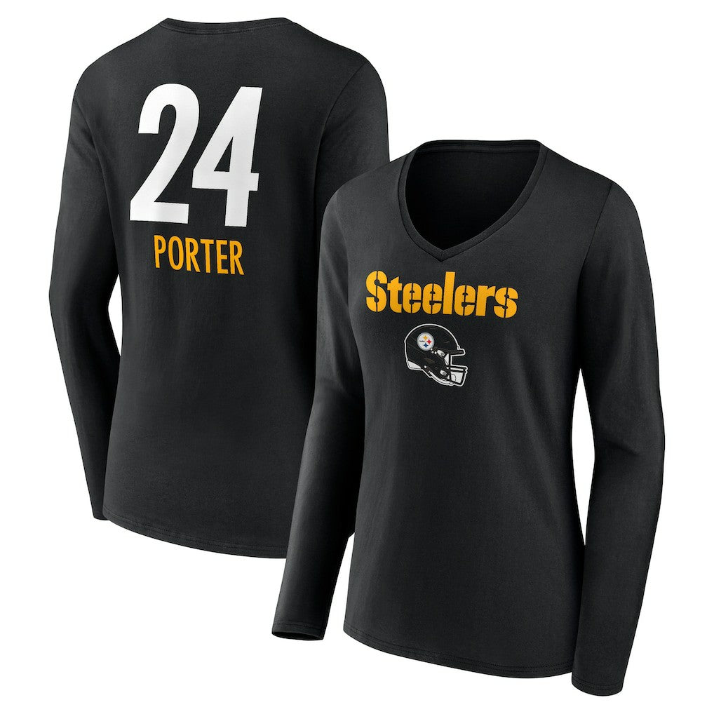 Joey Porter Jr. Pittsburgh Steelers Women's Team Wordmark Player Name & Number Long Sleeve V-Neck T-Shirt - Black online