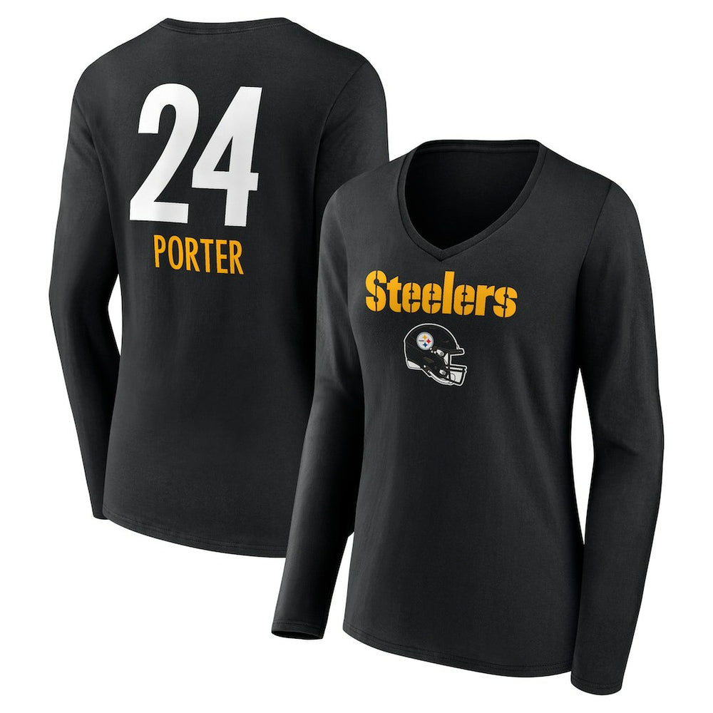 Joey Porter Jr. Pittsburgh Steelers Women's Team Wordmark Player Name & Number Long Sleeve V-Neck T-Shirt - Black online