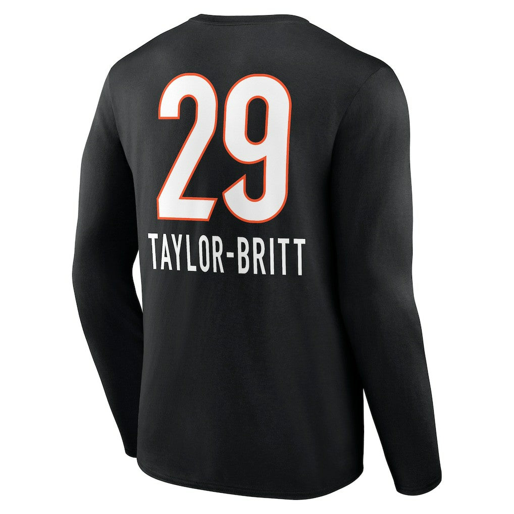 Cam Taylor-Britt Cincinnati Bengals Team Wordmark Player Name & Number Long Sleeve T-Shirt - Black on sale