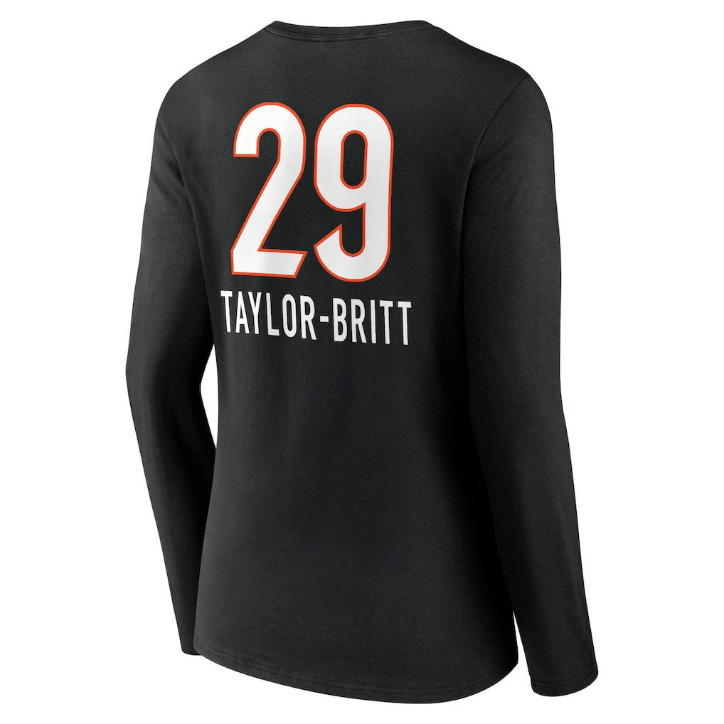 Cam Taylor-Britt Cincinnati Bengals Women's Team Wordmark Player Name & Number Long Sleeve V-Neck T-Shirt - Black outlet