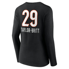 Cam Taylor-Britt Cincinnati Bengals Women's Team Wordmark Player Name & Number Long Sleeve V-Neck T-Shirt - Black outlet