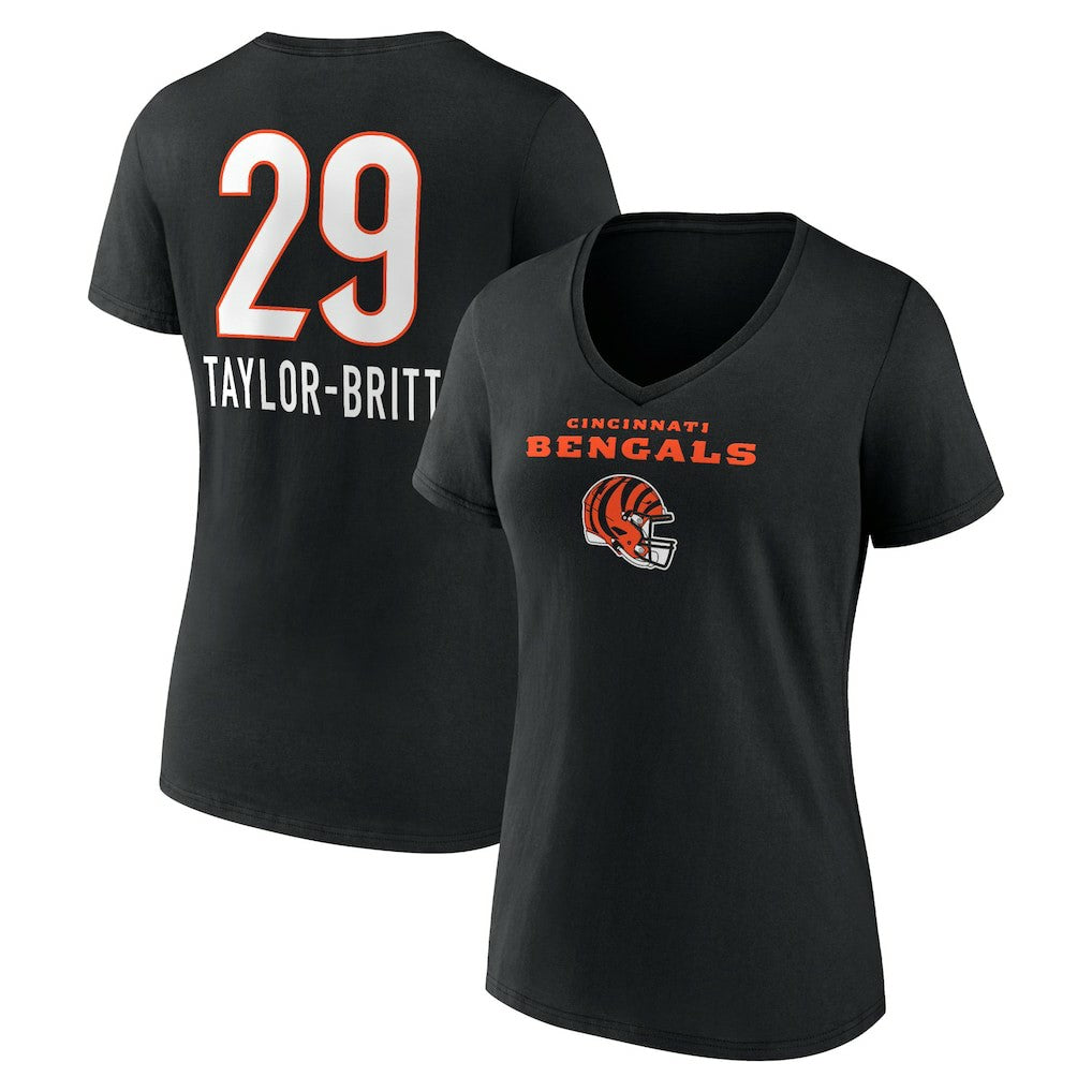 Cam Taylor-Britt Cincinnati Bengals Women's Team Wordmark Player Name & Number V-Neck T-Shirt - Black outlet