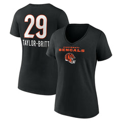 Cam Taylor-Britt Cincinnati Bengals Women's Team Wordmark Player Name & Number V-Neck T-Shirt - Black outlet