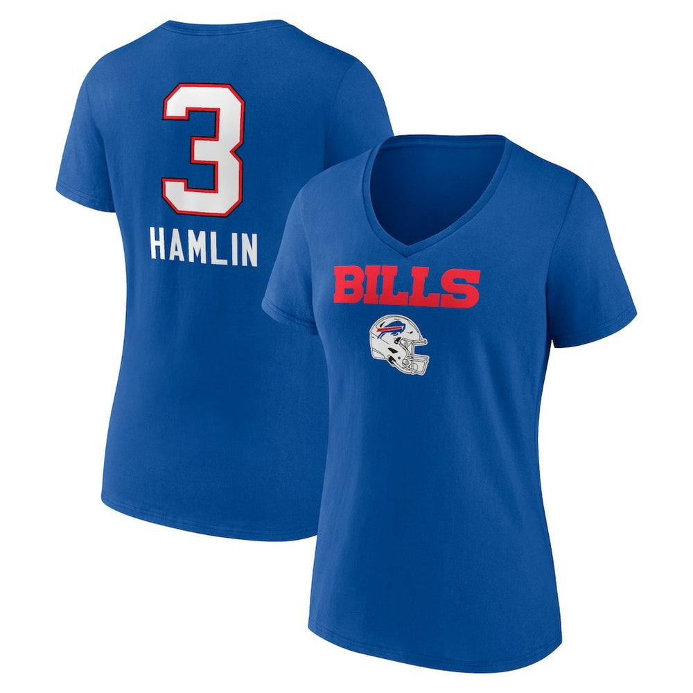 Damar Hamlin Buffalo Bills Women's Team Wordmark Player Name & Number V-Neck T-Shirt - Royal sale