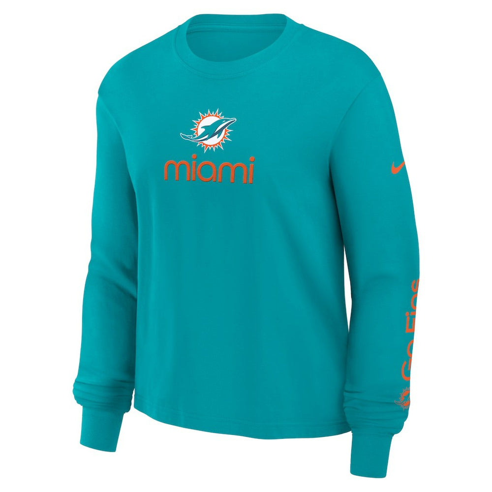 Miami Dolphins Women's Boxy Long Sleeve T-Shirt - Aqua | Nike discount