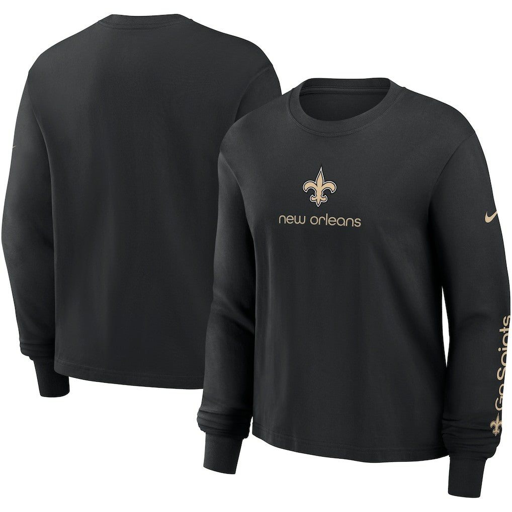 New Orleans Saints Women's Boxy Long Sleeve T-Shirt - Black | Nike outlet