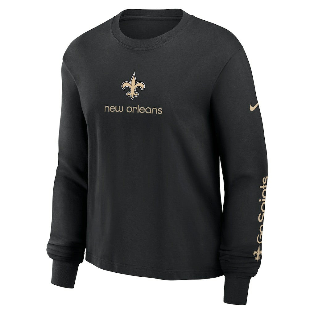 New Orleans Saints Women's Boxy Long Sleeve T-Shirt - Black | Nike outlet