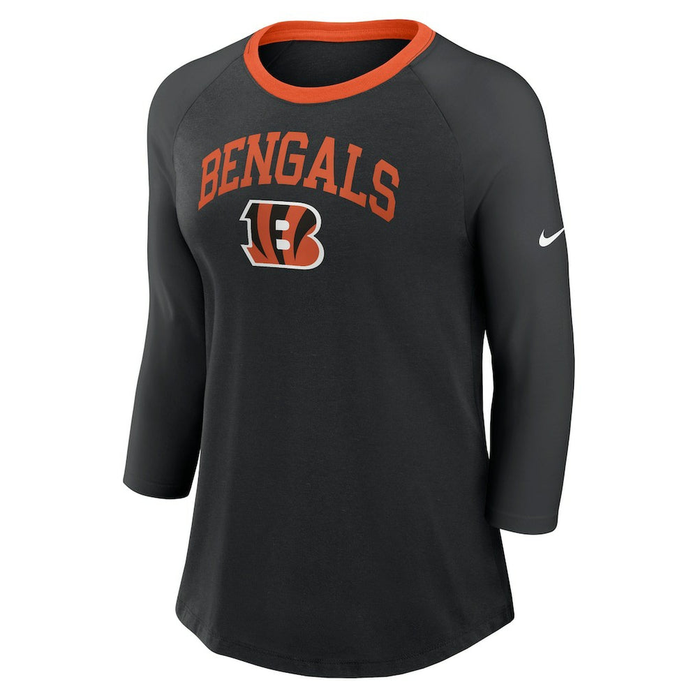 Cincinnati Bengals Women's 3/4 Sleeve Raglan Fashion Top - Black | Nike cheap