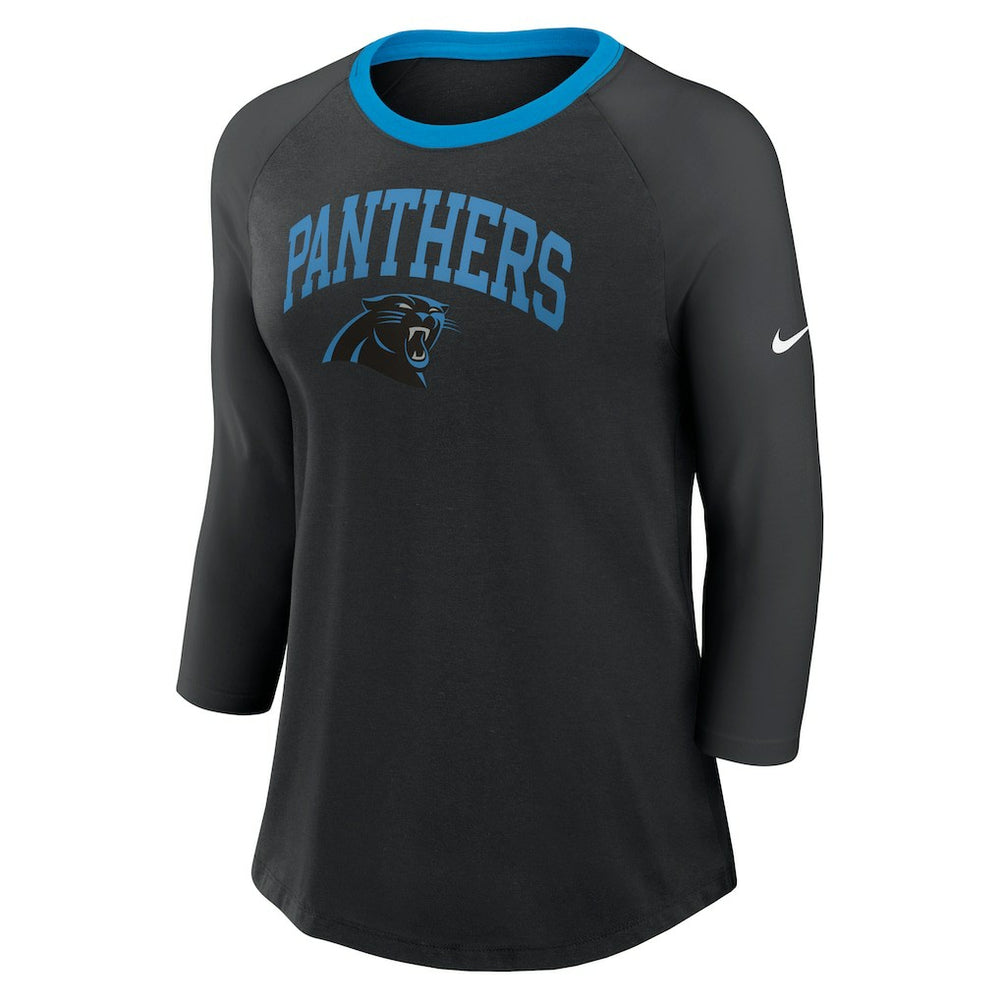 Carolina Panthers Women's 3/4 Sleeve Raglan Fashion Top - Black | Nike for sale
