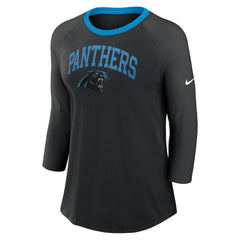Carolina Panthers Women's 3/4 Sleeve Raglan Fashion Top - Black | Nike for sale