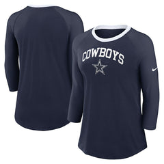Dallas Cowboys Women's 3/4 Sleeve Raglan Fashion Top - Navy | Nike for sale