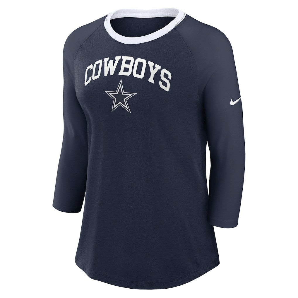 Dallas Cowboys Women's 3/4 Sleeve Raglan Fashion Top - Navy | Nike for sale