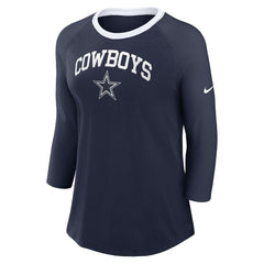 Dallas Cowboys Women's 3/4 Sleeve Raglan Fashion Top - Navy | Nike for sale