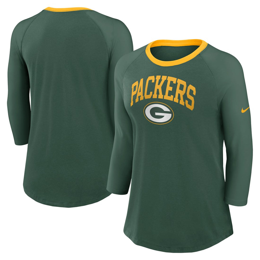 Green Bay Packers Women's 3/4 Sleeve Raglan Fashion Top - Green | Nike discount