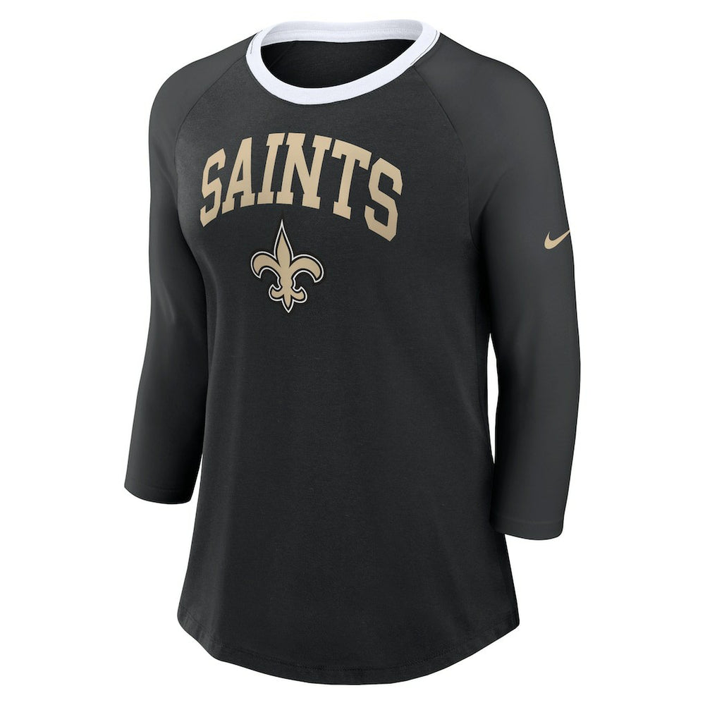 New Orleans Saints Women's 3/4 Sleeve Raglan Fashion Top - Black | Nike online