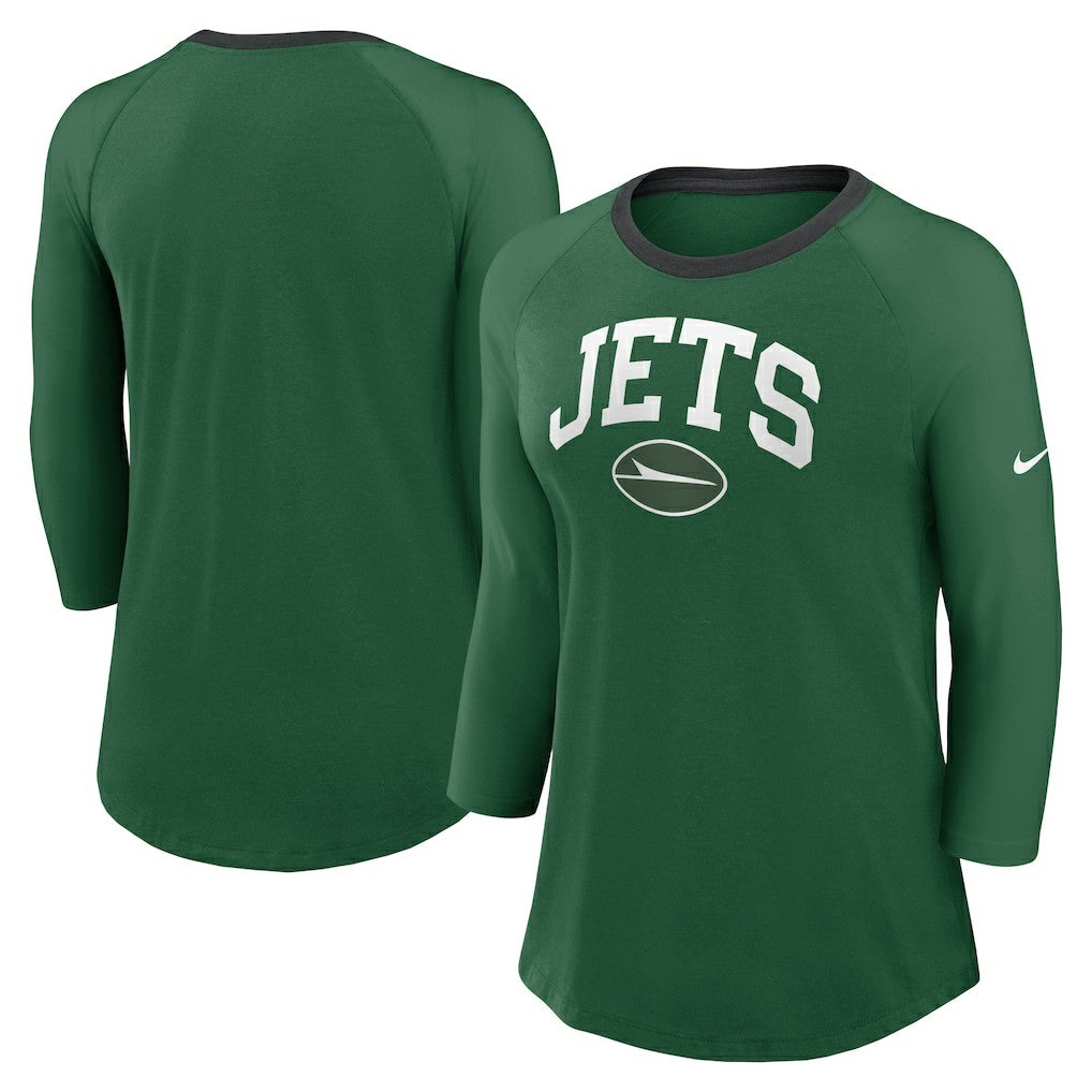 New York Jets Women's 3/4 Sleeve Raglan Fashion Top - Green | Nike cheap