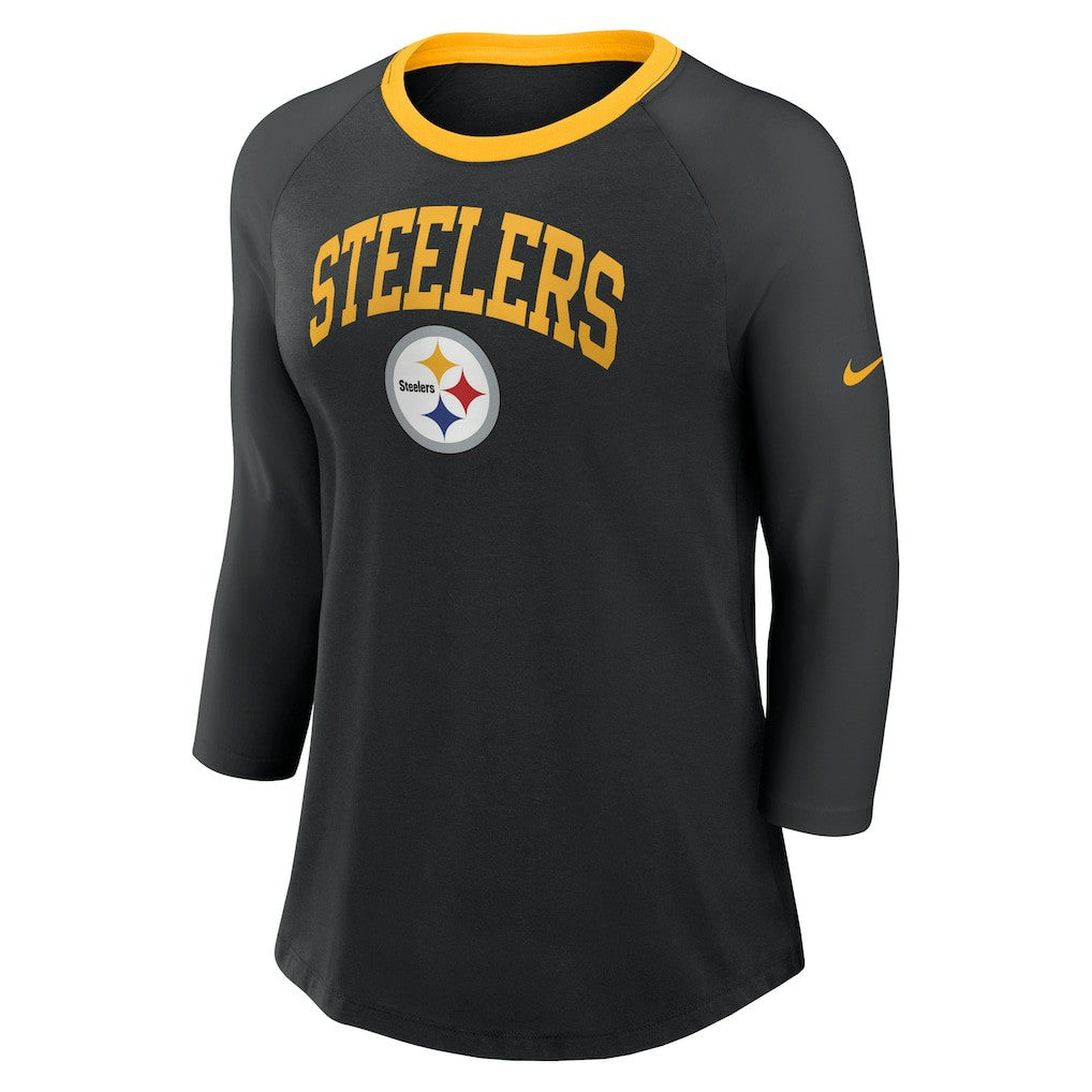 Pittsburgh Steelers Women's 3/4 Sleeve Raglan Fashion Top - Black | Nike sale