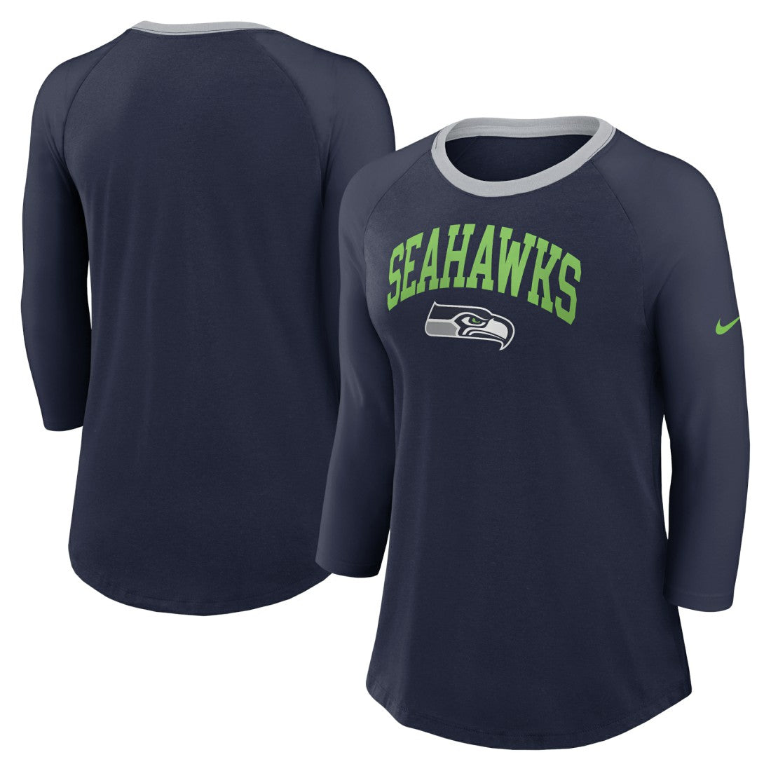 Seattle Seahawks Women's 3/4 Sleeve Raglan Fashion Top - Navy | Nike for sale