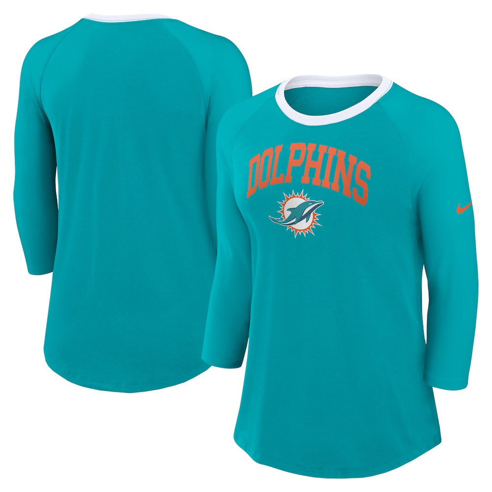 Miami Dolphins Women's 3/4 Sleeve Raglan Fashion Top - Aqua | Nike cheap