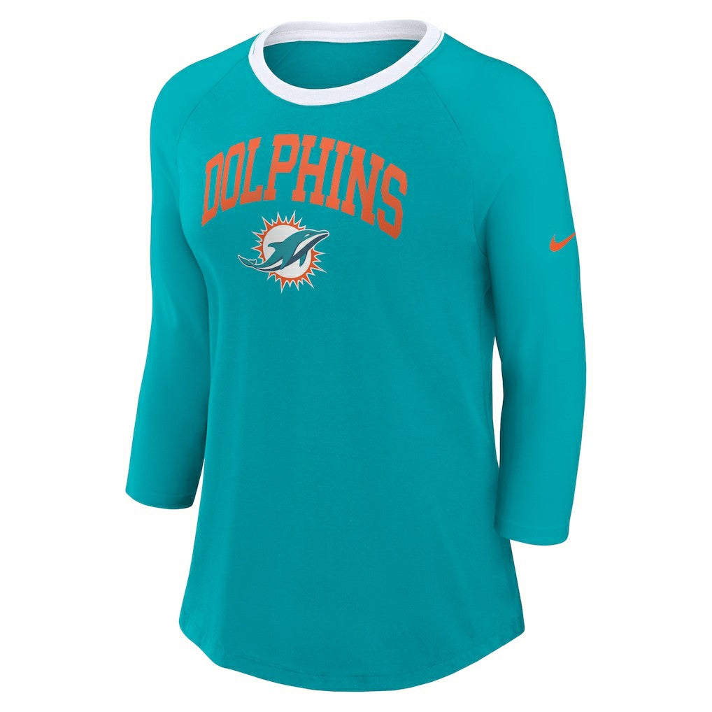 Miami Dolphins Women's 3/4 Sleeve Raglan Fashion Top - Aqua | Nike cheap