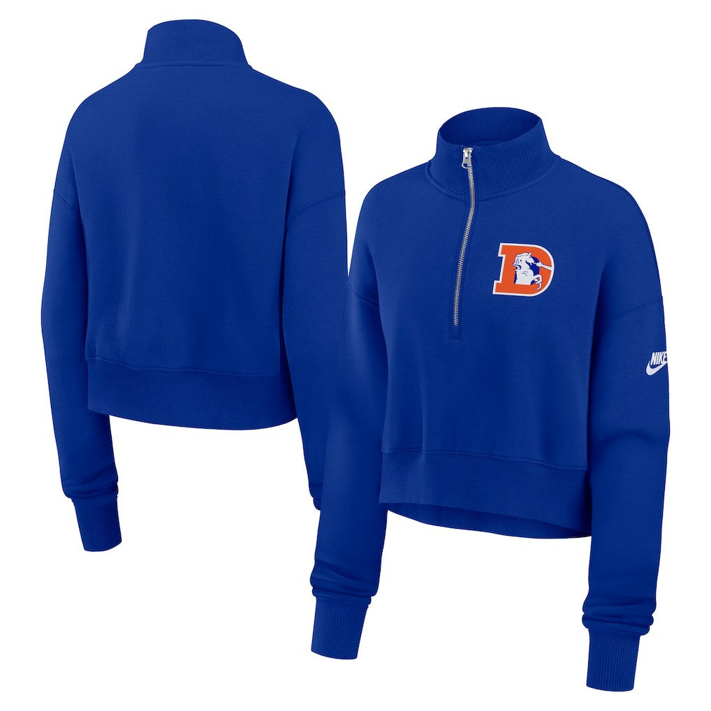 Denver Broncos Women's Rewind Phoenix Half-Zip Sweatshirt - Royal | Nike for sale