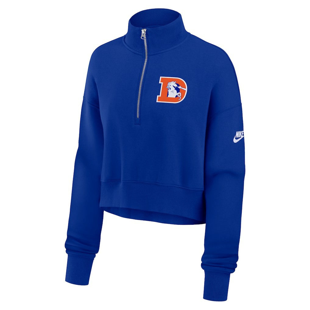 Denver Broncos Women's Rewind Phoenix Half-Zip Sweatshirt - Royal | Nike for sale