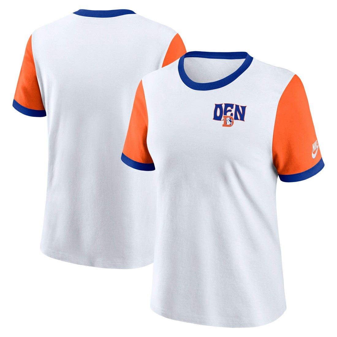 Denver Broncos Women's Rewind Ringer T-Shirt - White/Orange | Nike for sale