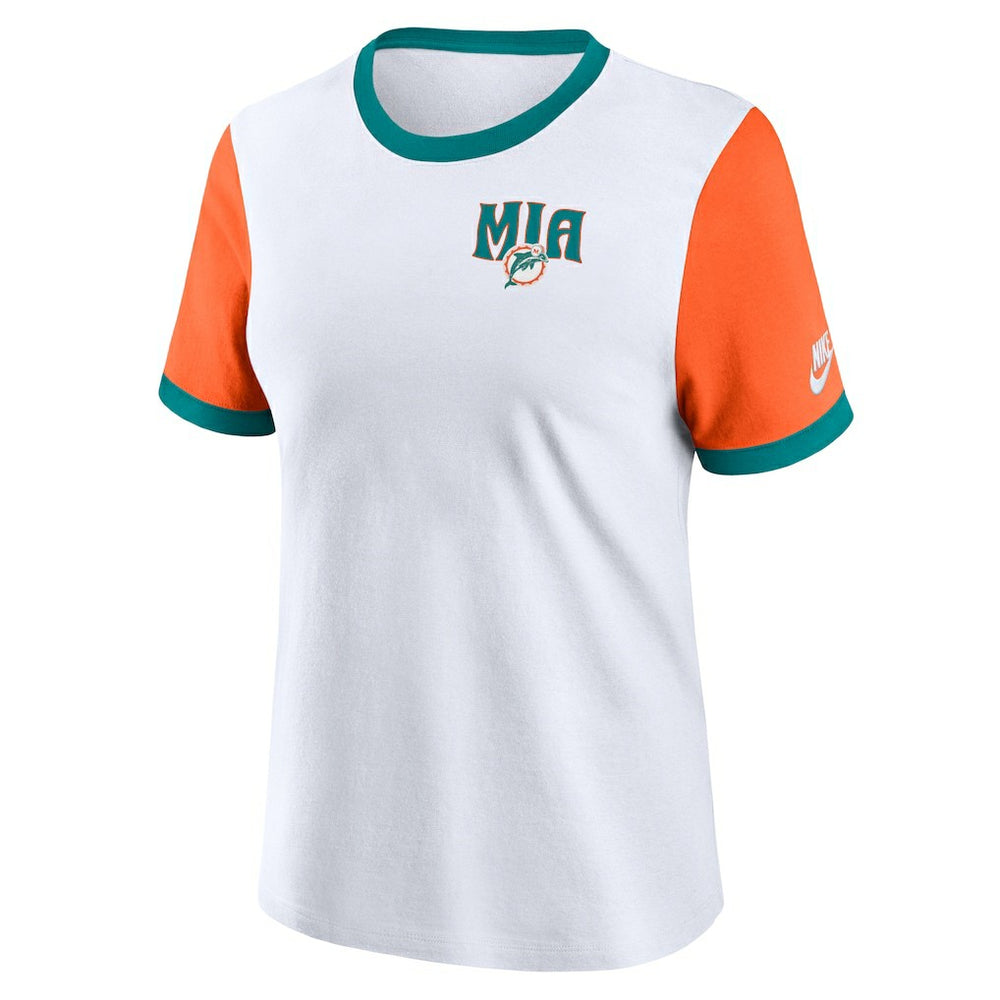 Miami Dolphins Women's Rewind Ringer T-Shirt - White/Orange | Nike online